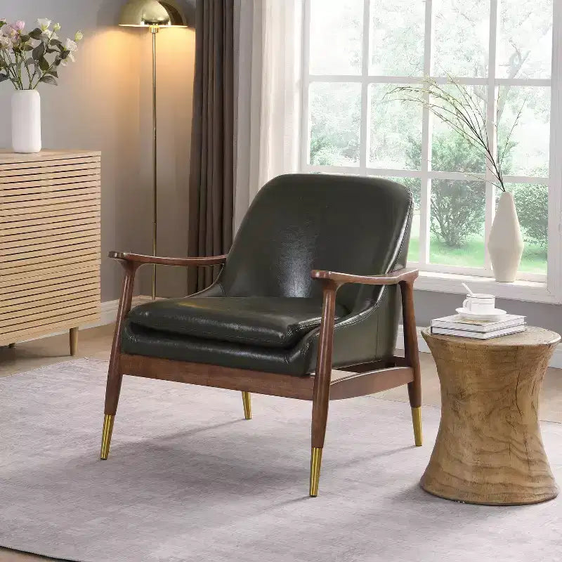 Sillón decorativo de polipiel estilo Mid-Century de 74,1 cm con patas con punta de latón, para sala de estar u oficina