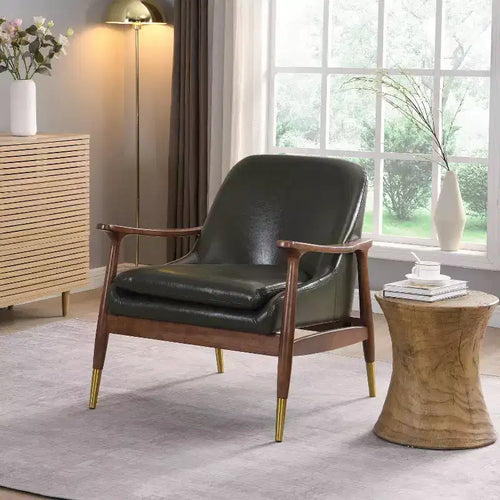 Sillón decorativo de polipiel estilo Mid-Century de 74,1 cm con patas con punta de latón, para sala de estar u oficina
