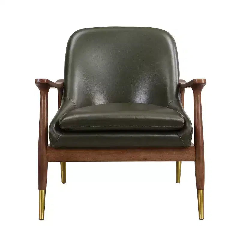 Sillón decorativo de polipiel estilo Mid-Century de 74,1 cm con patas con punta de latón, para sala de estar u oficina