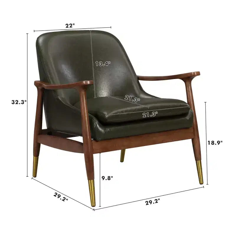 Sillón decorativo de polipiel estilo Mid-Century de 74,1 cm con patas con punta de latón, para sala de estar u oficina