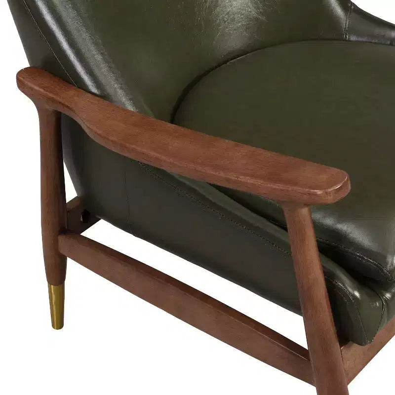 Sillón decorativo de polipiel estilo Mid-Century de 74,1 cm con patas con punta de latón, para sala de estar u oficina