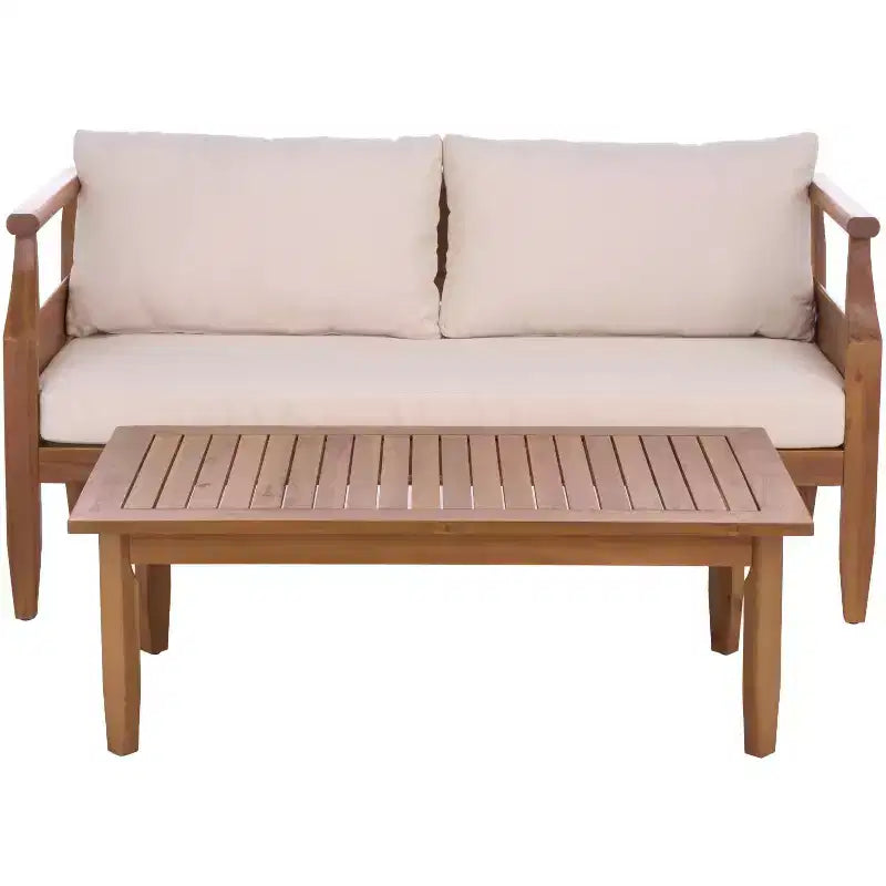 Alta Bench & Table Patio Set - Indoor/Outdoor - PAT6812 - Teak Brown/Cream - Safavieh