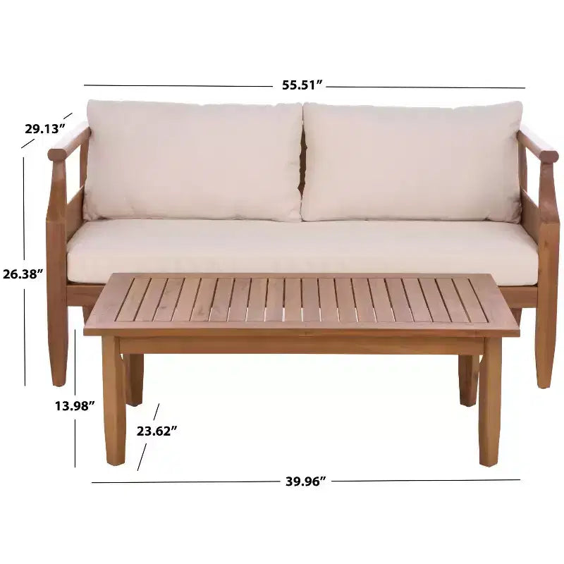 Juego de comedor Alta Bench & Table para patio - Interior/Exterior - PAT6812 - Marrón teca/Crema - Safavieh