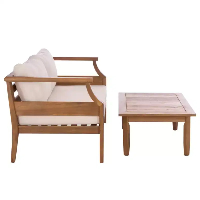 Juego de comedor Alta Bench & Table para patio - Interior/Exterior - PAT6812 - Marrón teca/Crema - Safavieh