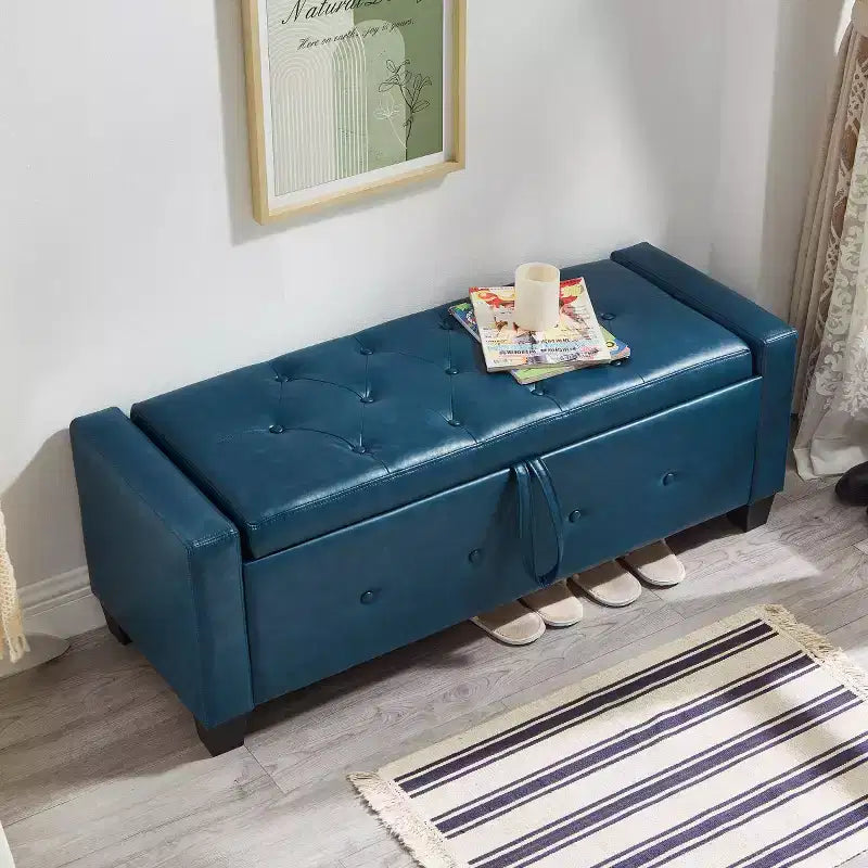Banco de almacenamiento moderno de piel sintética de 48" con tapa abatible para sala de estar, dormitorio o recibidor