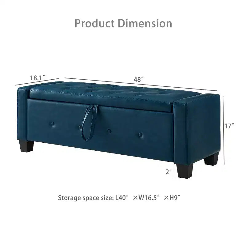 Banco de almacenamiento moderno de piel sintética de 48" con tapa abatible para sala de estar, dormitorio o recibidor