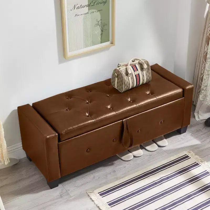 Banco de almacenamiento moderno de piel sintética de 48" con tapa abatible para sala de estar, dormitorio o recibidor