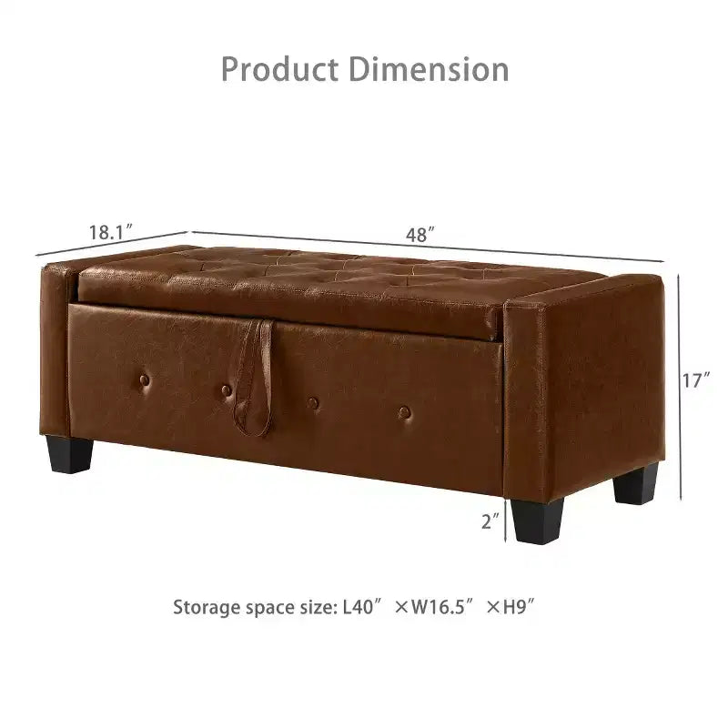 Banco de almacenamiento moderno de piel sintética de 48" con tapa abatible para sala de estar, dormitorio o recibidor