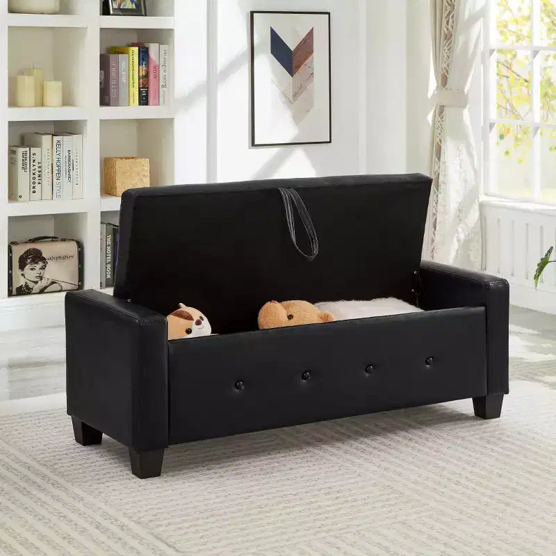 Banco de almacenamiento moderno de piel sintética de 48" con tapa abatible para sala de estar, dormitorio o recibidor