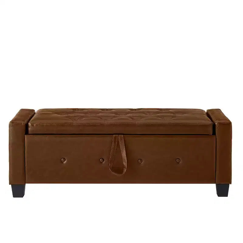 Banco de almacenamiento moderno de piel sintética de 48" con tapa abatible para sala de estar, dormitorio o recibidor