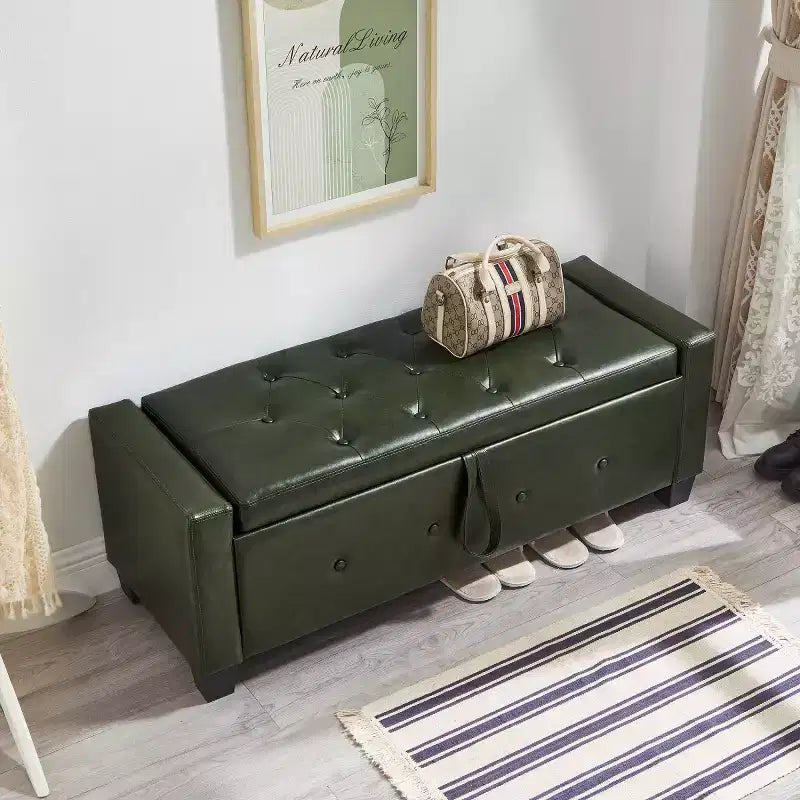 Banco de almacenamiento moderno de piel sintética de 48" con tapa abatible para sala de estar, dormitorio o recibidor