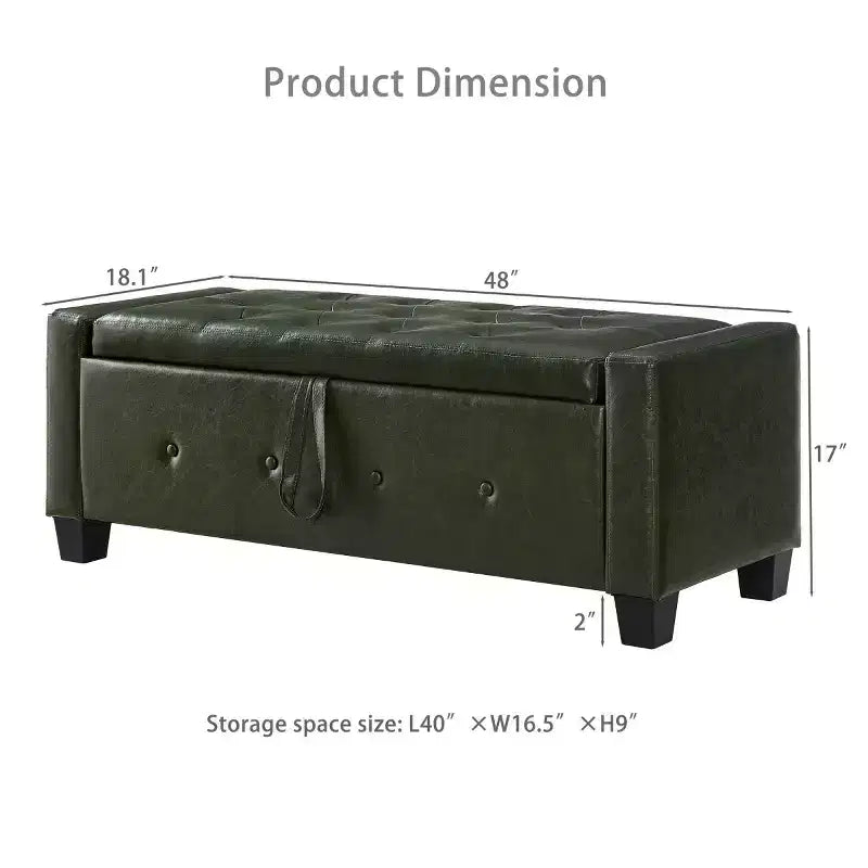 Banco de almacenamiento moderno de piel sintética de 48" con tapa abatible para sala de estar, dormitorio o recibidor