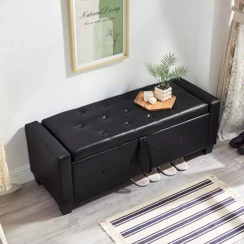 Banco de almacenamiento moderno de piel sintética de 48" con tapa abatible para sala de estar, dormitorio o recibidor