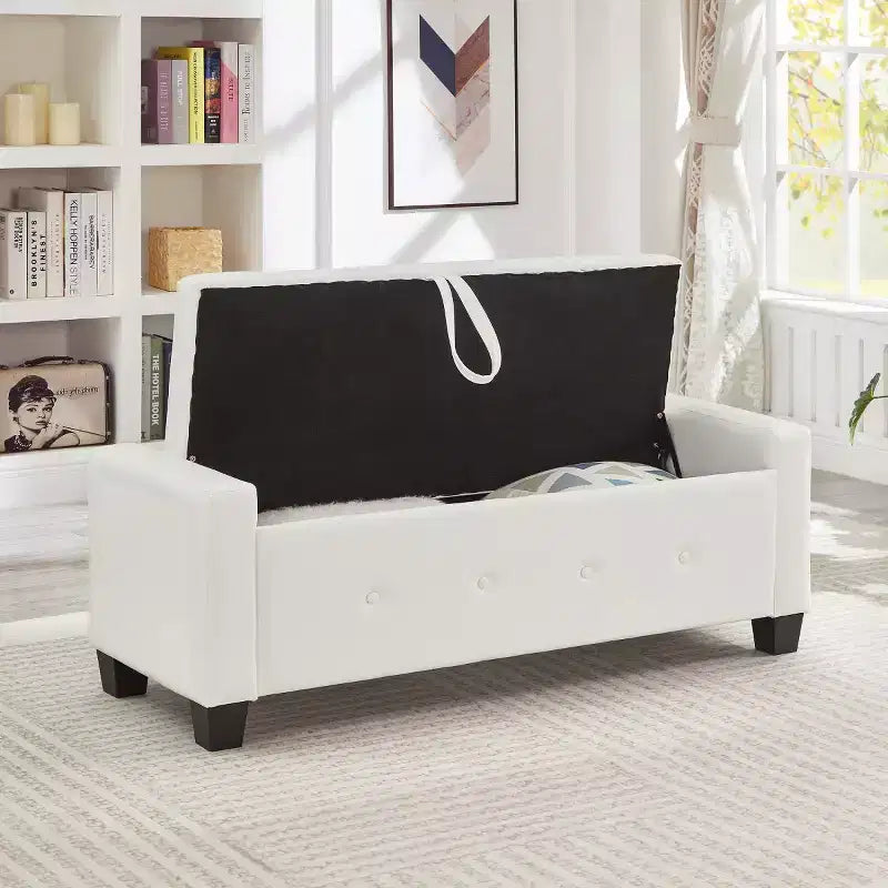 Banco de almacenamiento moderno de piel sintética de 48" con tapa abatible para sala de estar, dormitorio o recibidor