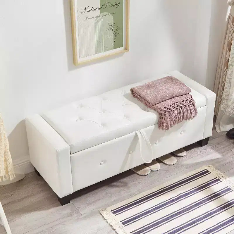 Banco de almacenamiento moderno de piel sintética de 48" con tapa abatible para sala de estar, dormitorio o recibidor