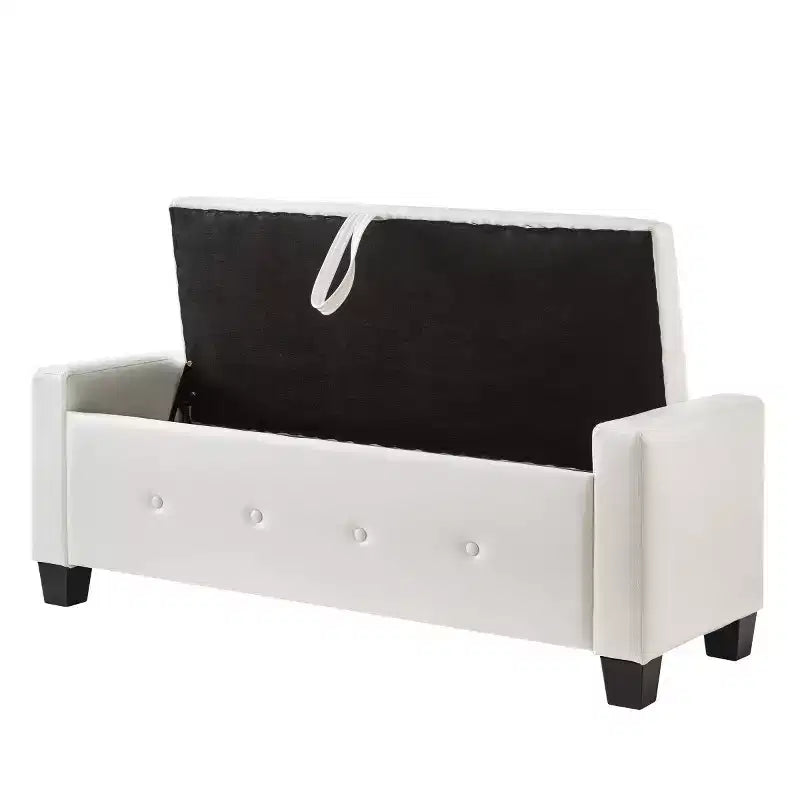 Banco de almacenamiento moderno de piel sintética de 48" con tapa abatible para sala de estar, dormitorio o recibidor