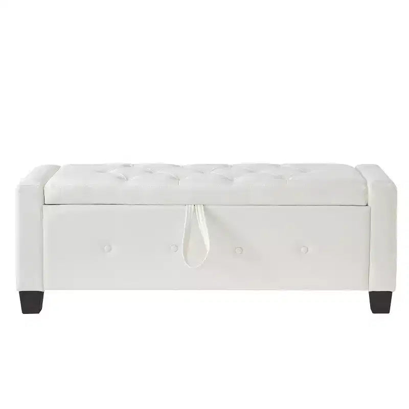 Banco de almacenamiento moderno de piel sintética de 48" con tapa abatible para sala de estar, dormitorio o recibidor