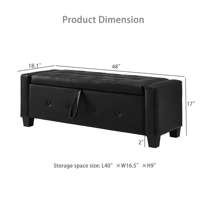 Banco de almacenamiento moderno de piel sintética de 48" con tapa abatible para sala de estar, dormitorio o recibidor