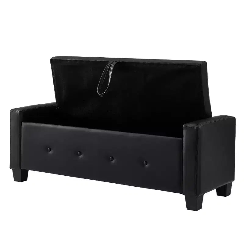 Banco de almacenamiento moderno de piel sintética de 48" con tapa abatible para sala de estar, dormitorio o recibidor