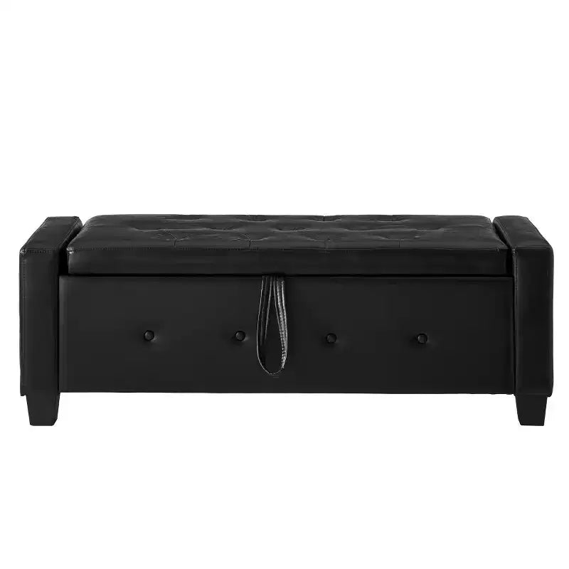 Banco de almacenamiento moderno de piel sintética de 48" con tapa abatible para sala de estar, dormitorio o recibidor