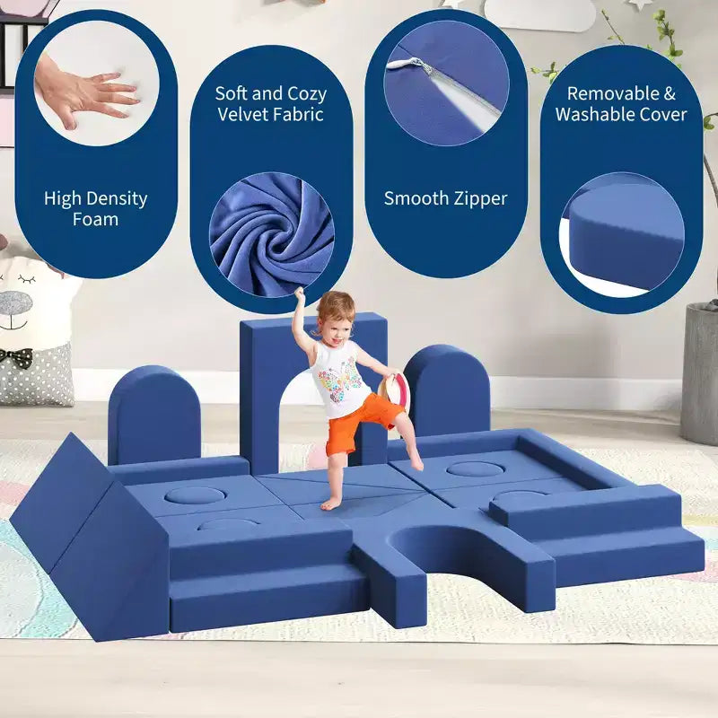 22Pcs Modular Children's Sofa Set, Convertible Block Sofa, Two-Seater Blue DIY Sofa, Suitable for Bedrooms and Playrooms