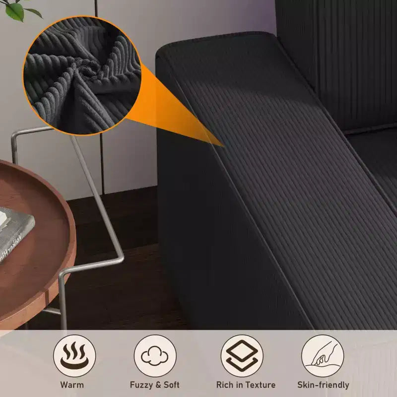 L-Shaped Modular Sectional Sofa with Ottoman, Fuzzy Sponge Cloud Couch in a Box, No Assembly Required, Modern Upholstered for Living Room