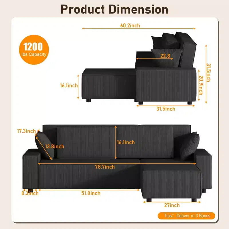 L-Shaped Modular Sectional Sofa with Ottoman, Fuzzy Sponge Cloud Couch in a Box, No Assembly Required, Modern Upholstered for Living Room