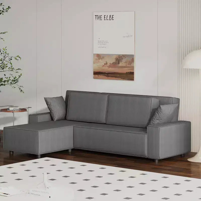 L-Shaped Modular Sectional Sofa with Ottoman, Fuzzy Sponge Cloud Couch in a Box, No Assembly Required, Modern Upholstered for Living Room
