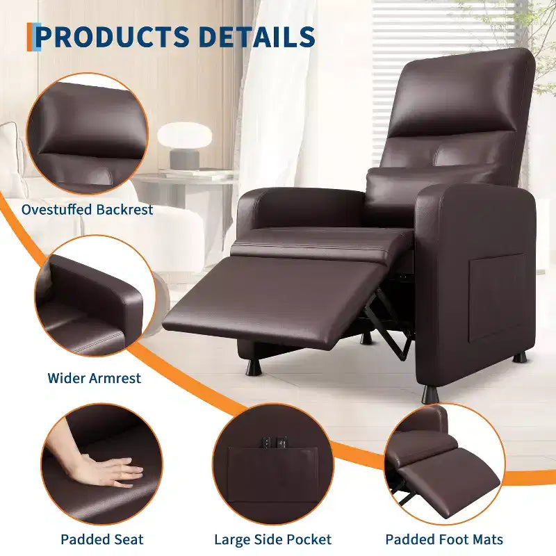 PU Leather Power Recliner Chair with Heat & Massage - Adjustable Electric Ergonomic Single Sofa, Home Theater Seating for Living Room