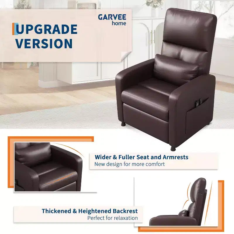 PU Leather Power Recliner Chair with Heat & Massage - Adjustable Electric Ergonomic Single Sofa, Home Theater Seating for Living Room