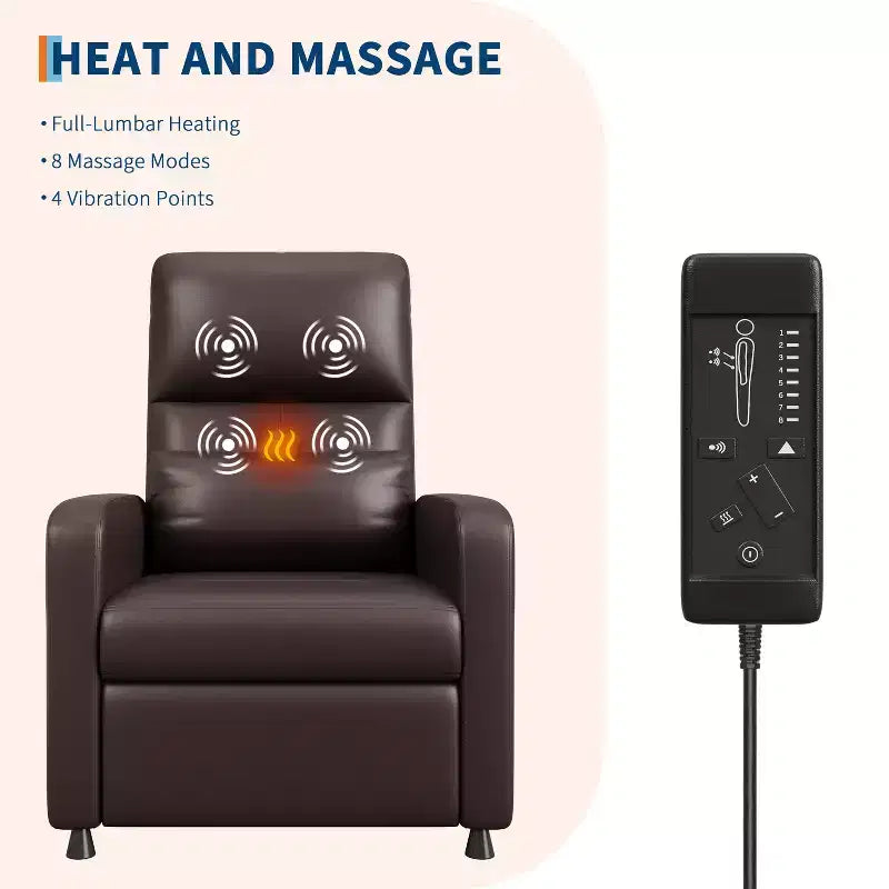 PU Leather Power Recliner Chair with Heat & Massage - Adjustable Electric Ergonomic Single Sofa, Home Theater Seating for Living Room