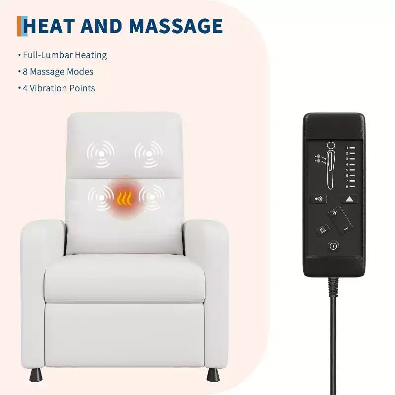 PU Leather Power Recliner Chair with Heat & Massage - Adjustable Electric Ergonomic Single Sofa, Home Theater Seating for Living Room