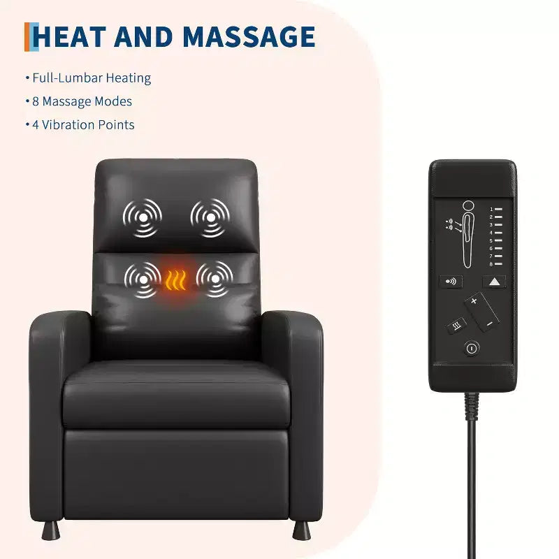 PU Leather Power Recliner Chair with Heat & Massage - Adjustable Electric Ergonomic Single Sofa, Home Theater Seating for Living Room