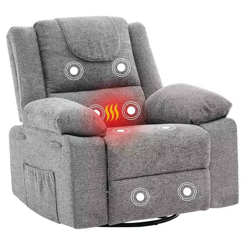 360 Swivel Rock Recliner Chairs Single Sofa,Oversized Recliner Chair for Adults with Vibration Massage and Lumbar Heating Sofa for Living Room