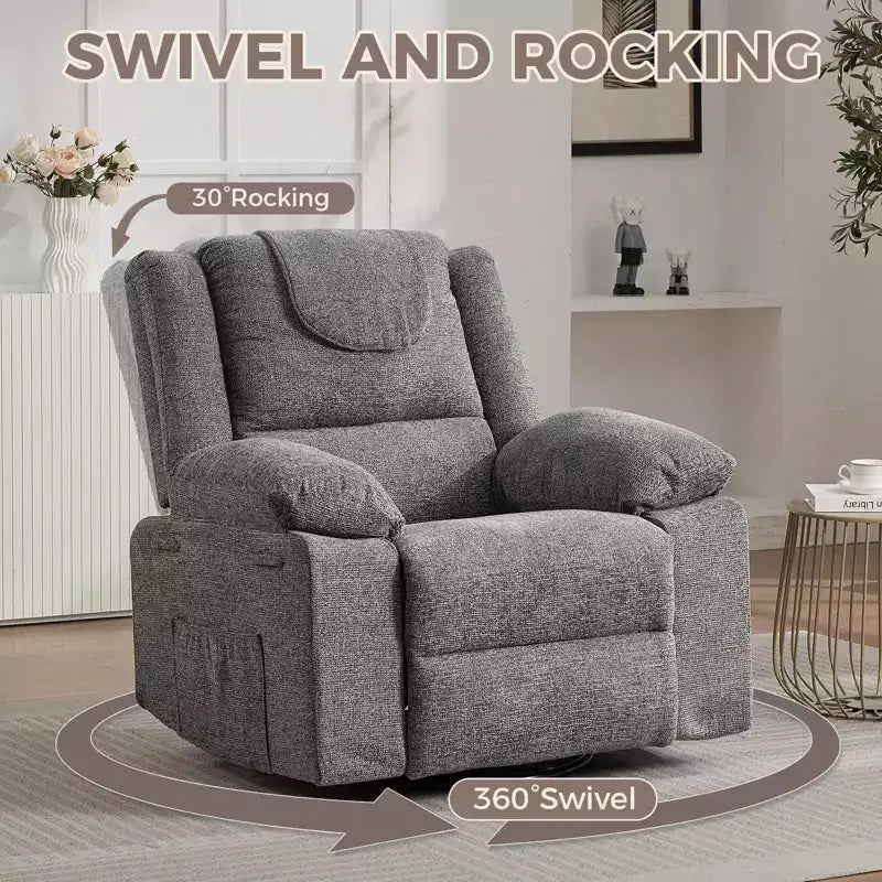 360 Swivel Rock Recliner Chairs Single Sofa,Oversized Recliner Chair for Adults with Vibration Massage and Lumbar Heating Sofa for Living Room