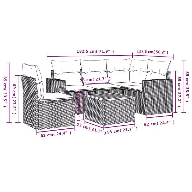 vidaXL Conjunto de Sofás de Jardín Modular de Ratán Sintético con Cojines