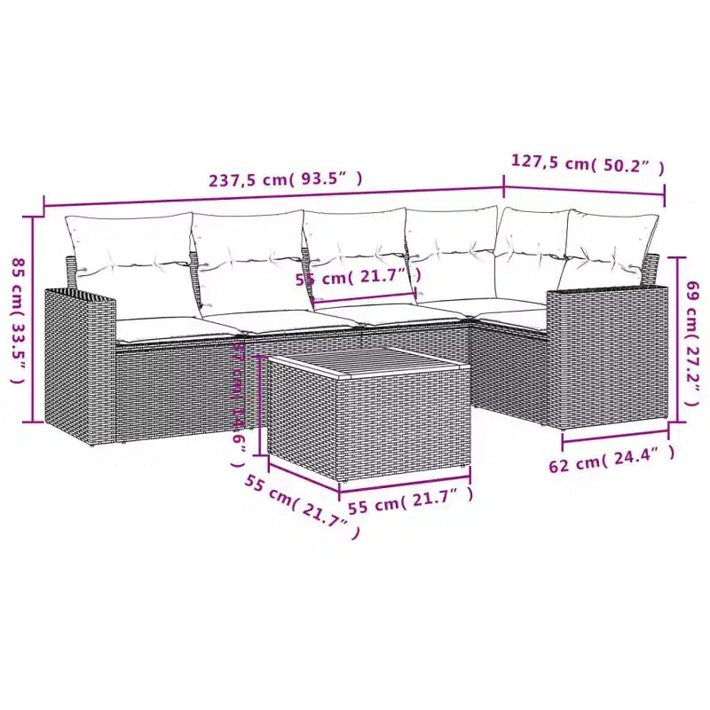 vidaXL Conjunto de Sofás de Jardín Modular de Ratán Sintético con Cojines