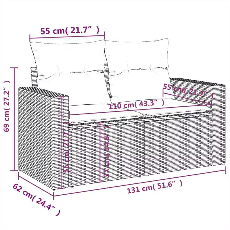 vidaXL Conjunto de Sofás de Jardín Modular de Ratán Sintético con Cojines