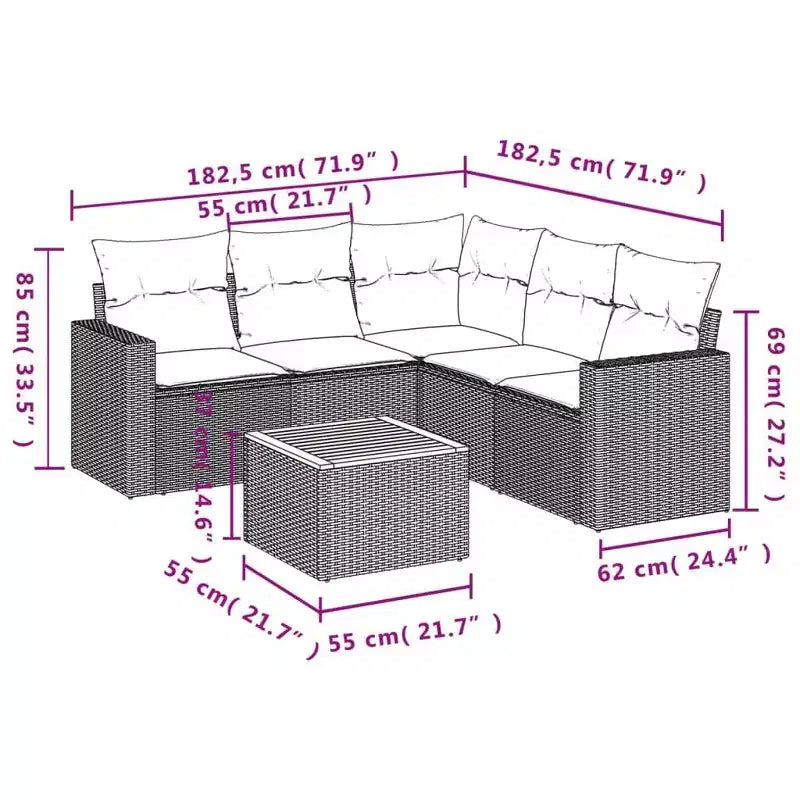 vidaXL Conjunto de Sofás de Jardín Modular de Ratán Sintético con Cojines