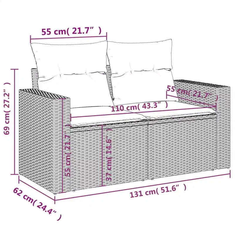 vidaXL Conjunto de Sofás de Jardín Modular de Ratán Sintético con Cojines