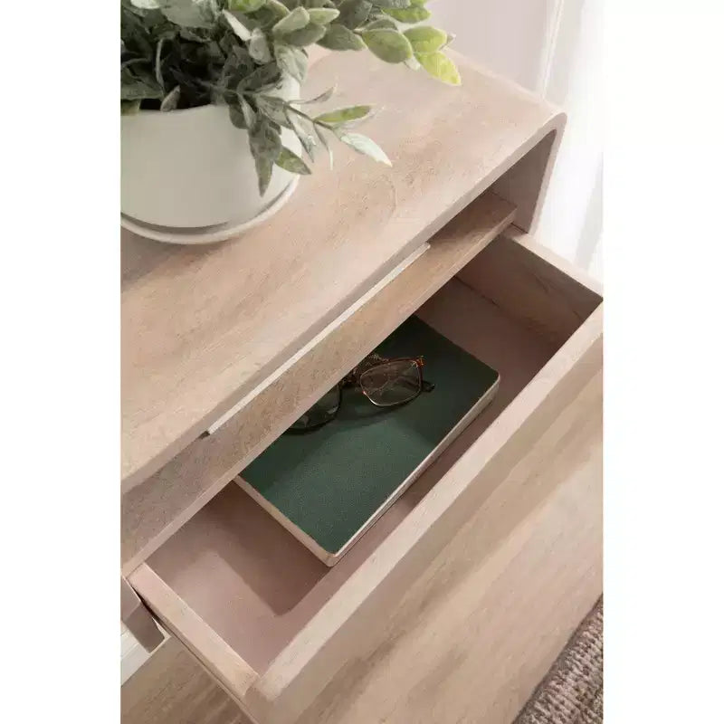 Mesa auxiliar flotante de 45,7x25,4x22,9 cm, blanca, madera de mango maciza con cajón