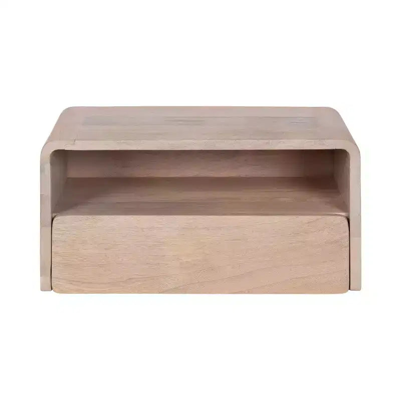 Mesa auxiliar flotante de 45,7x25,4x22,9 cm, blanca, madera de mango maciza con cajón
