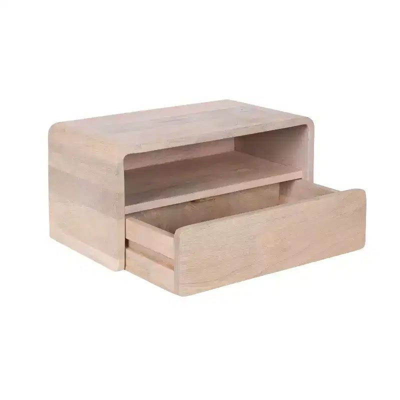 Mesa auxiliar flotante de 45,7x25,4x22,9 cm, blanca, madera de mango maciza con cajón
