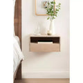 Mesa auxiliar flotante de 45,7x25,4x22,9 cm, blanca, madera de mango maciza con cajón