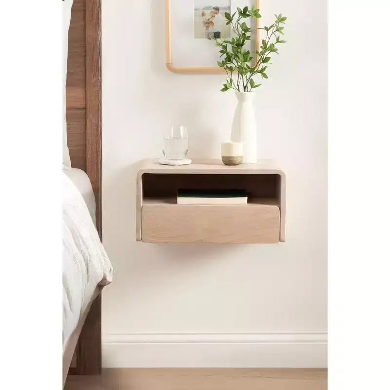 Mesa auxiliar flotante de 45,7x25,4x22,9 cm, blanca, madera de mango maciza con cajón