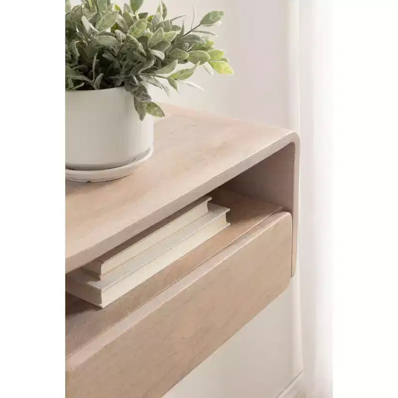 Mesa auxiliar flotante de 45,7x25,4x22,9 cm, blanca, madera de mango maciza con cajón