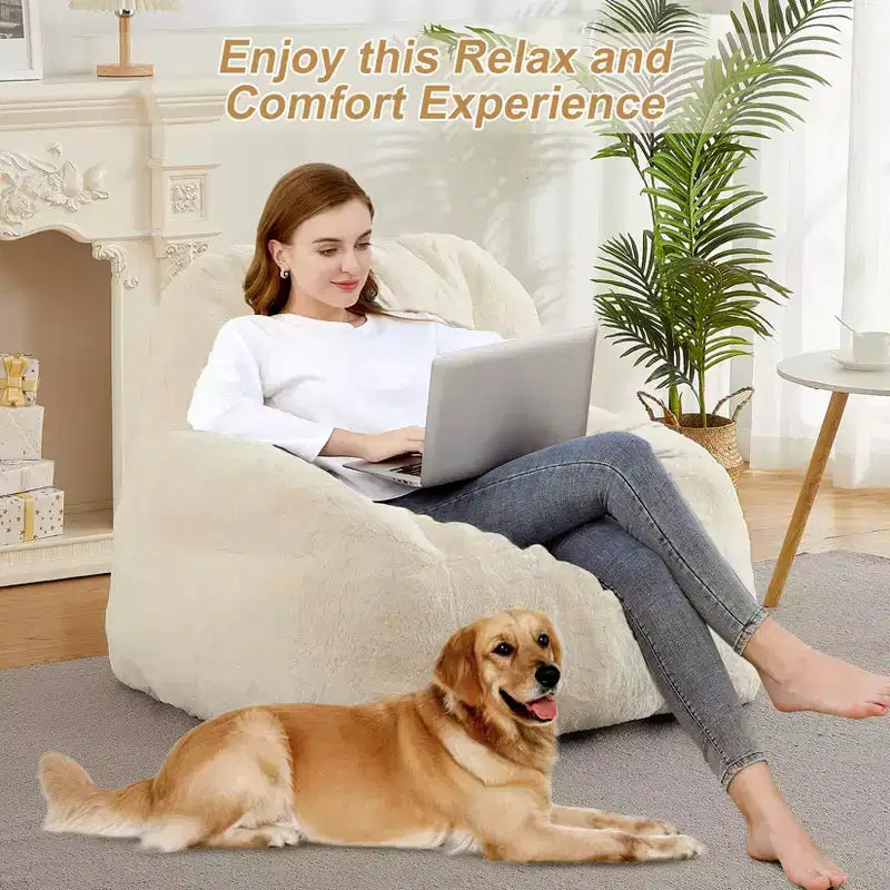 Giant faux leather beanbag sofa - adult beanbag chair with padding and handles - perfect for the living room- highly comfortable.