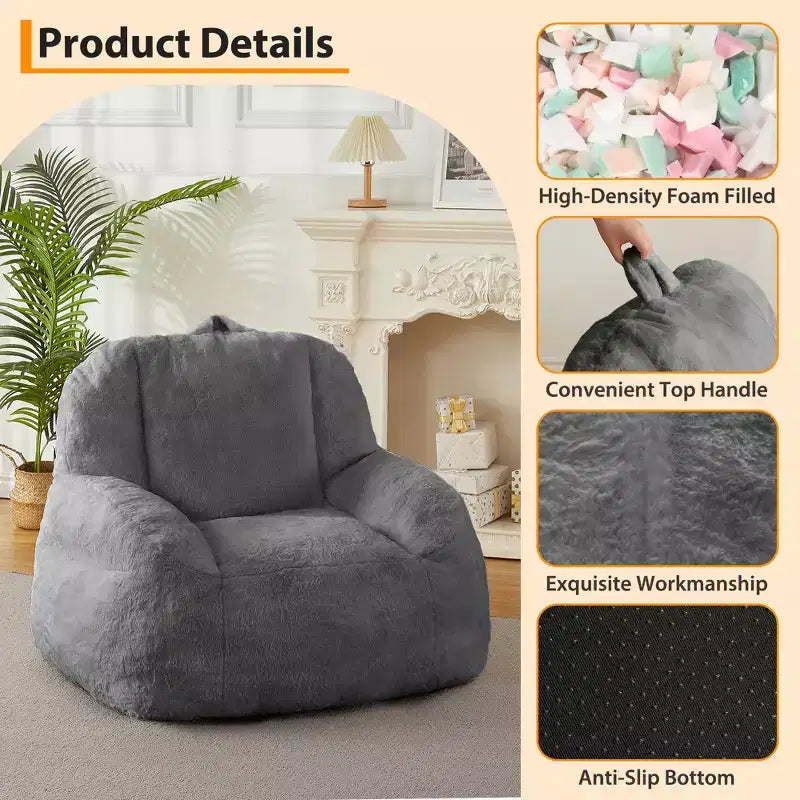 Giant faux leather beanbag sofa - adult beanbag chair with padding and handles - perfect for the living room- highly comfortable.
