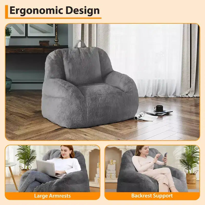 Giant faux leather beanbag sofa - adult beanbag chair with padding and handles - perfect for the living room- highly comfortable.