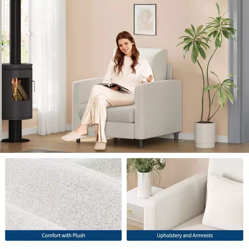 Lounge Sofa  A modern single upholstered chair suitable for living room or bedroom, featuring a mid-century wooden frame, comfortable and compact.